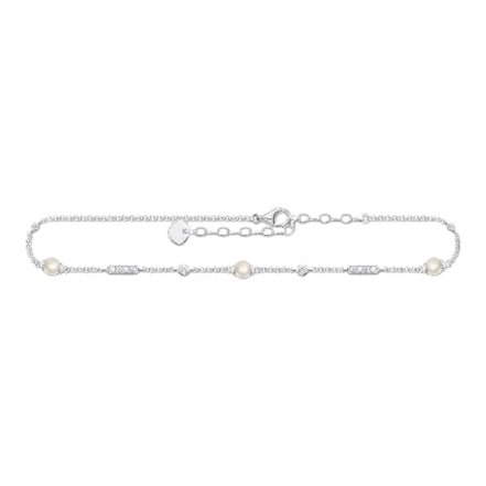 Fusskette "Perlen und weisse Steine" Silber