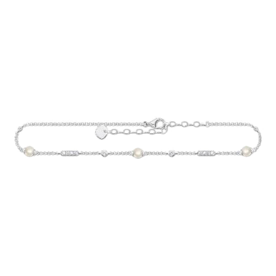 Fusskette "Perlen und weisse Steine" Silber