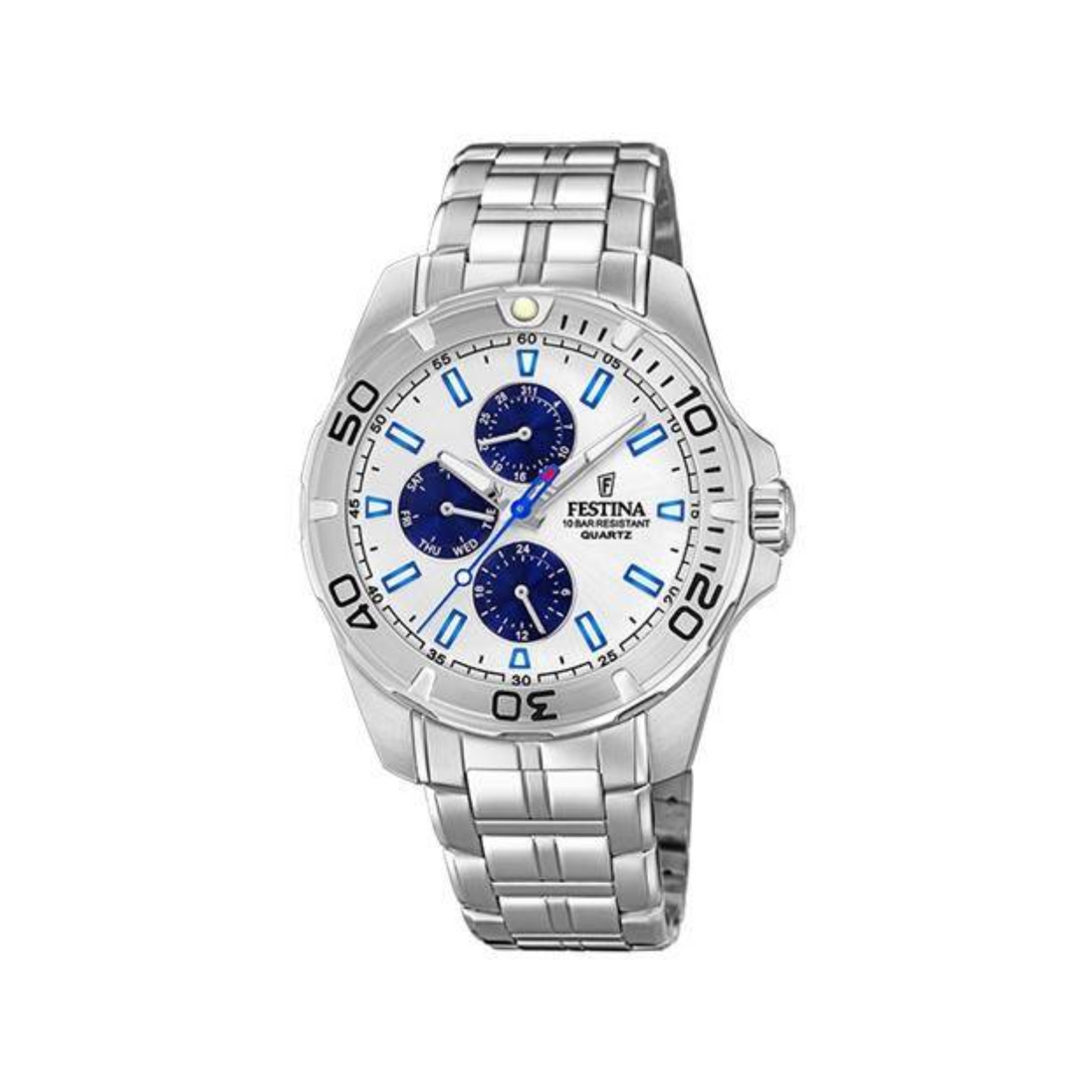 Herrenuhr Multifunktion Edelstahl weiss/blau