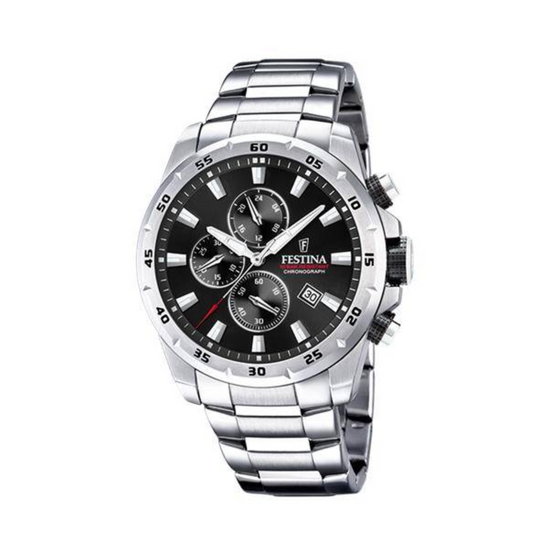 Herrenuhr Sport Chronograph Edelstahl, schwarz F2046