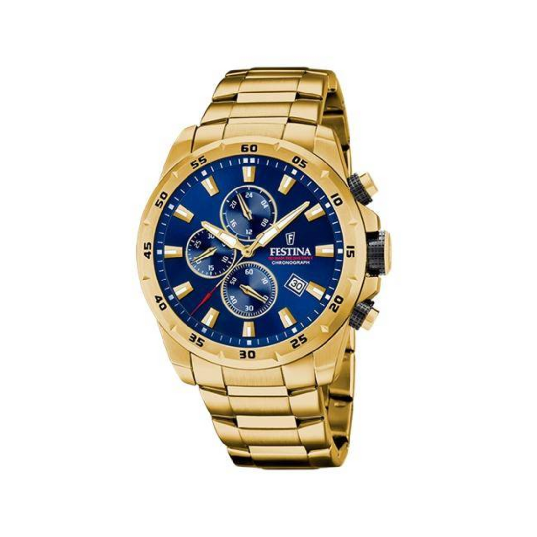 Herrenuhr "Chrono Sport" Edelstahl, blau/goldfarben