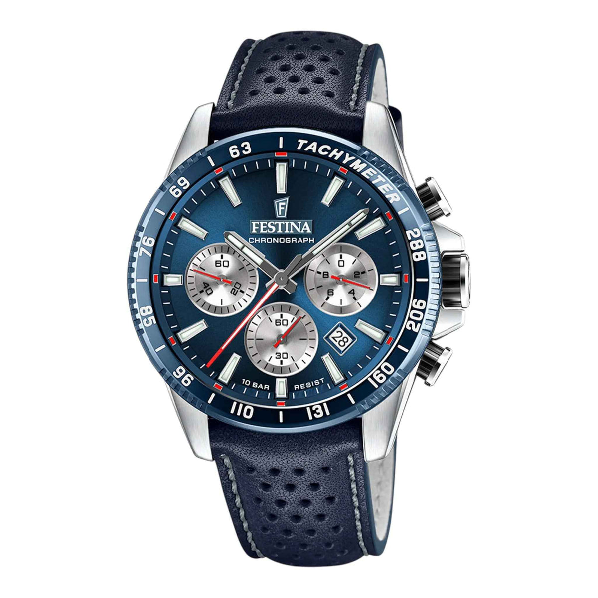 Herrenuhr Timeless Chrono Lederarmband Blau