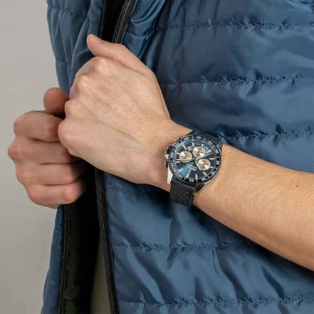 Herrenuhr Timeless Chrono Lederarmband Blau