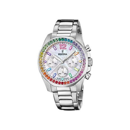 Damenuhr "Chrono Rainbow" Edelstahl, silber, Perlmut
