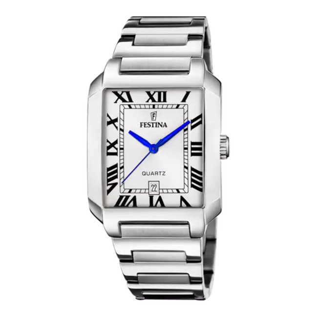 Herrenuhr Silber blaue Zeiger