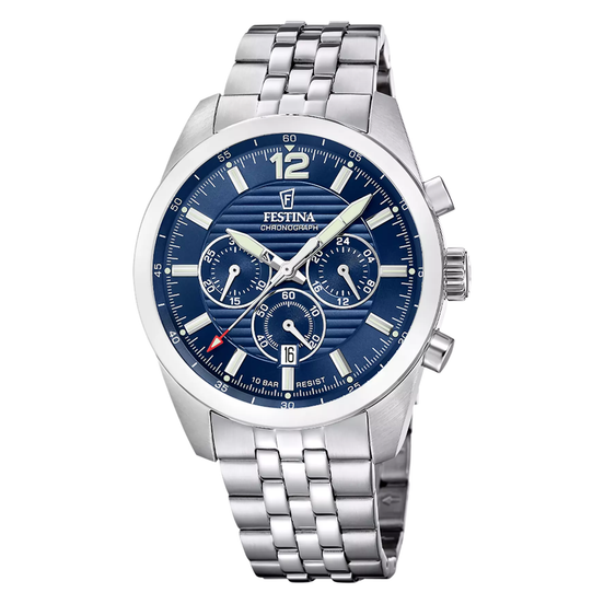 Herrenuhr Chronograph Stahl blau