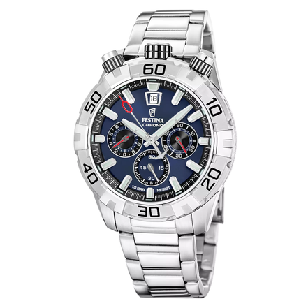 Herrenuhr Chronograph Stahl blau