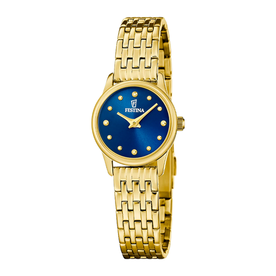 Damenuhr Mademoiselle vergoldet blau