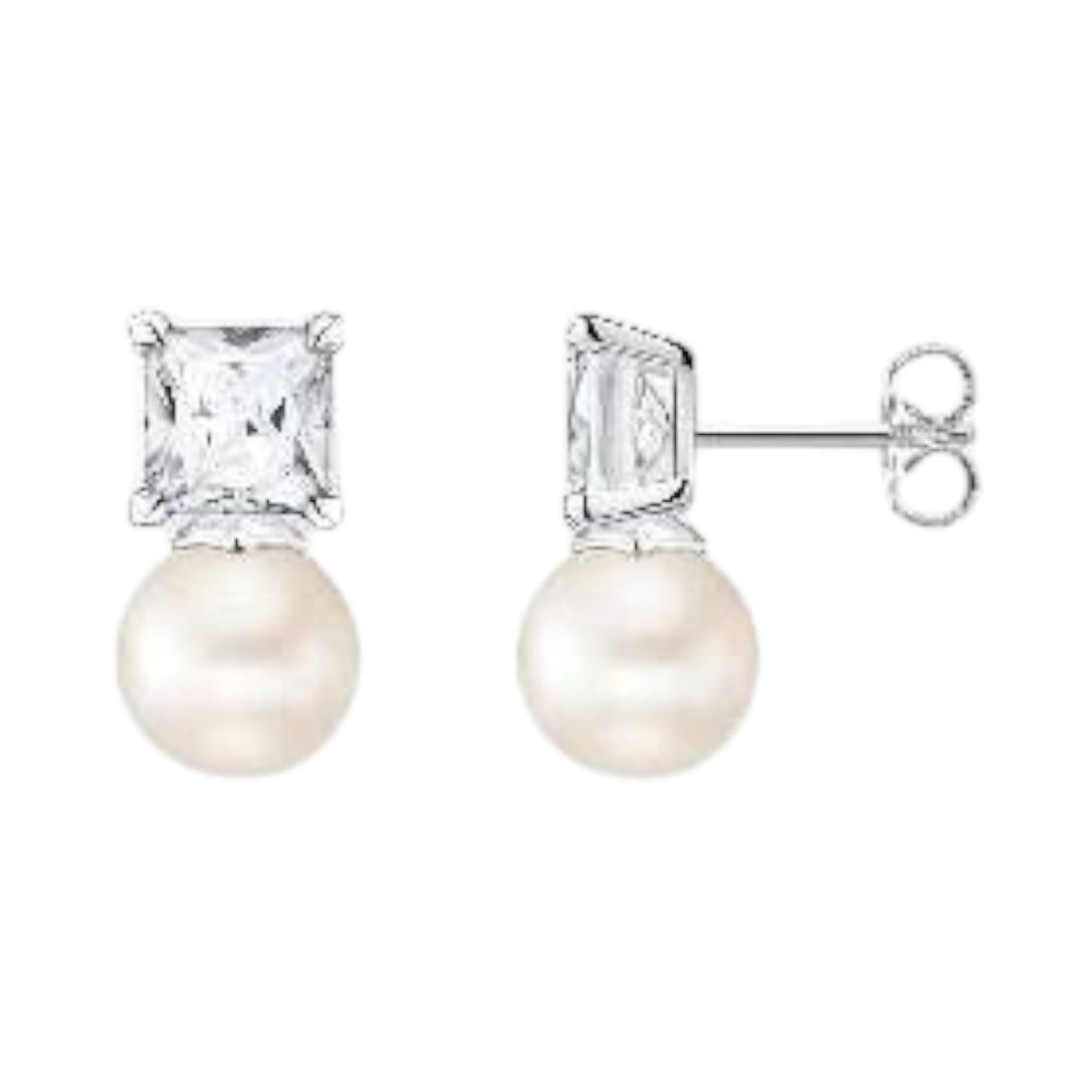 Ohrstecker "Perle mit weissem Stein" Silber