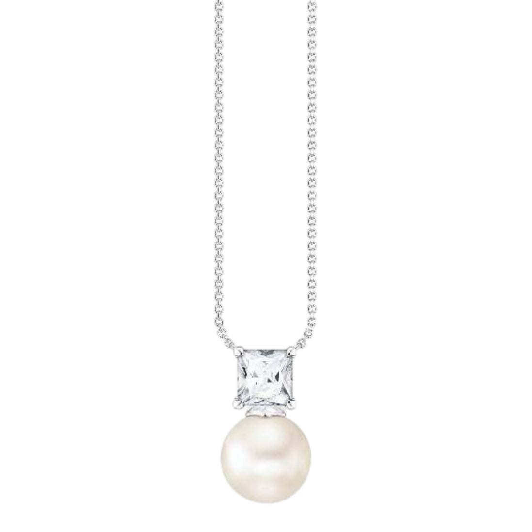 Kette mit Anhänger "Perle mit weissem Stein"