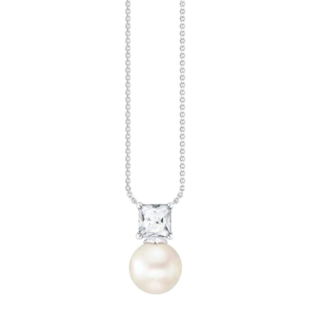 Kette mit Anhänger "Perle mit weissem Stein"