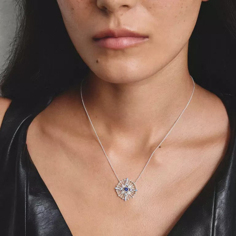 Kette mit Anhänger Talisman blau silberfarben