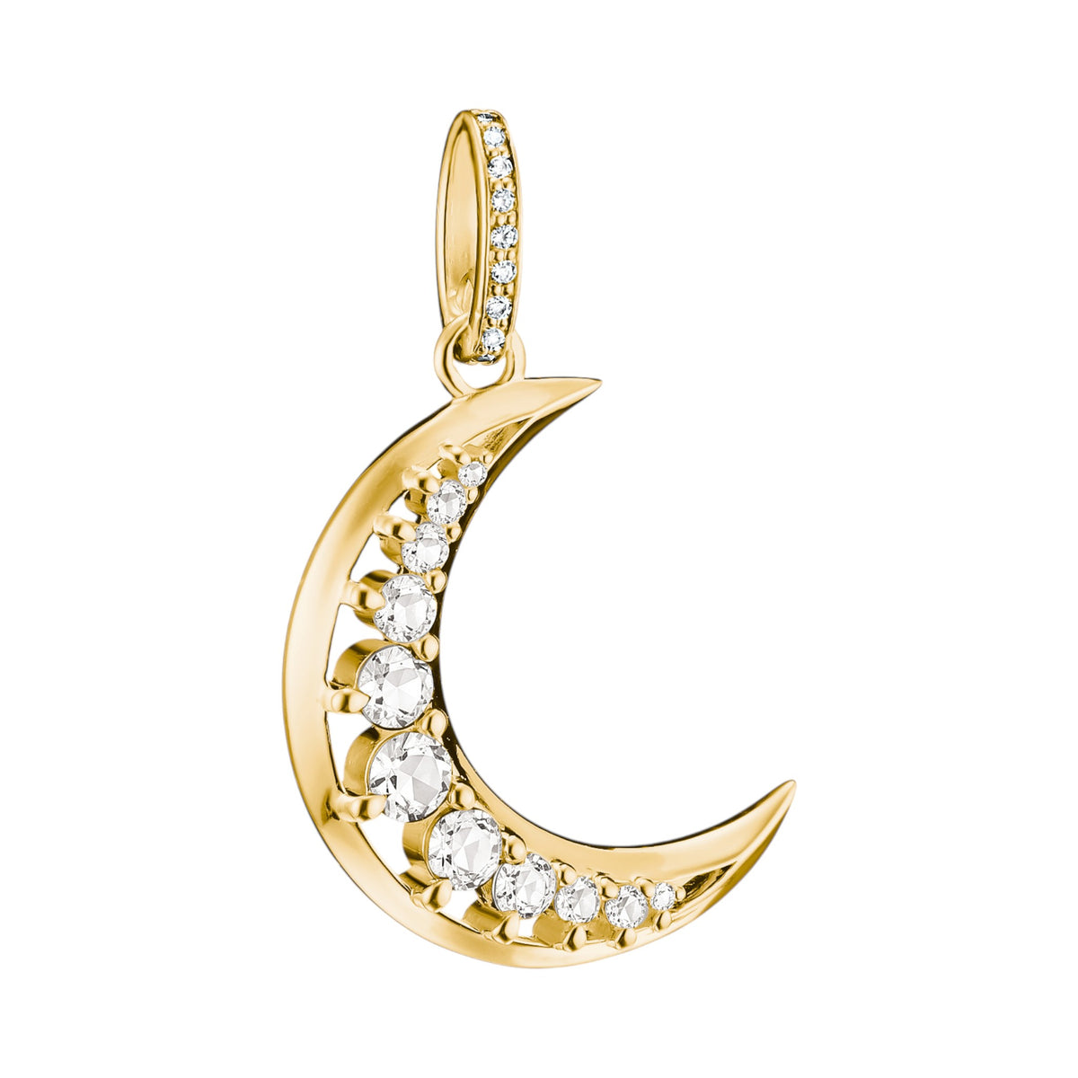 Kettenanhänger Mond mit Zirkonia goldfarben