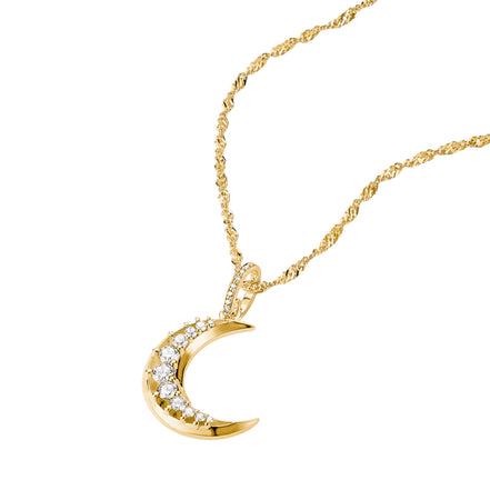 Kettenanhänger Mond mit Zirkonia goldfarben