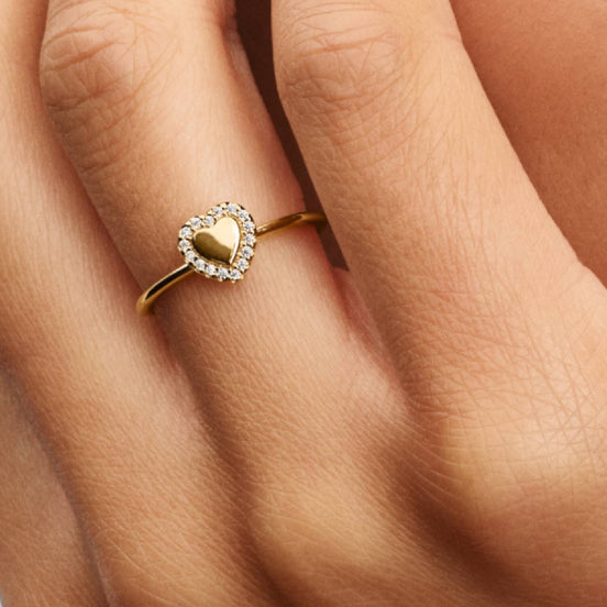 TIMELESS Ring Halo Herz vergoldet