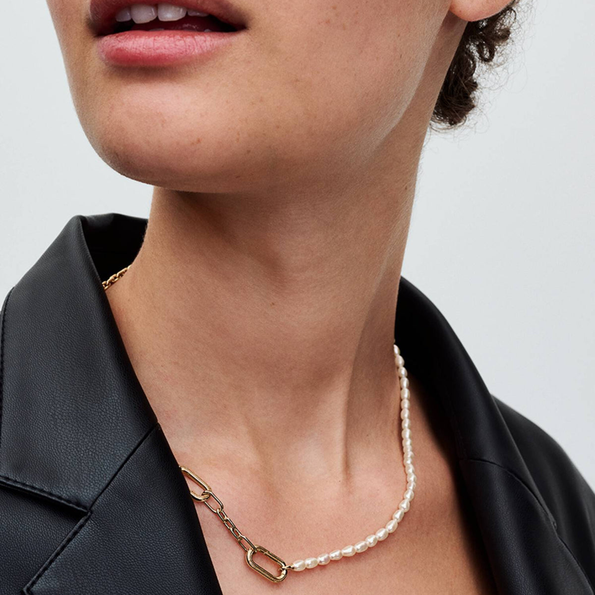 ME Kette schmale Gliederkette mit Perlen 14k gelbvergoldet