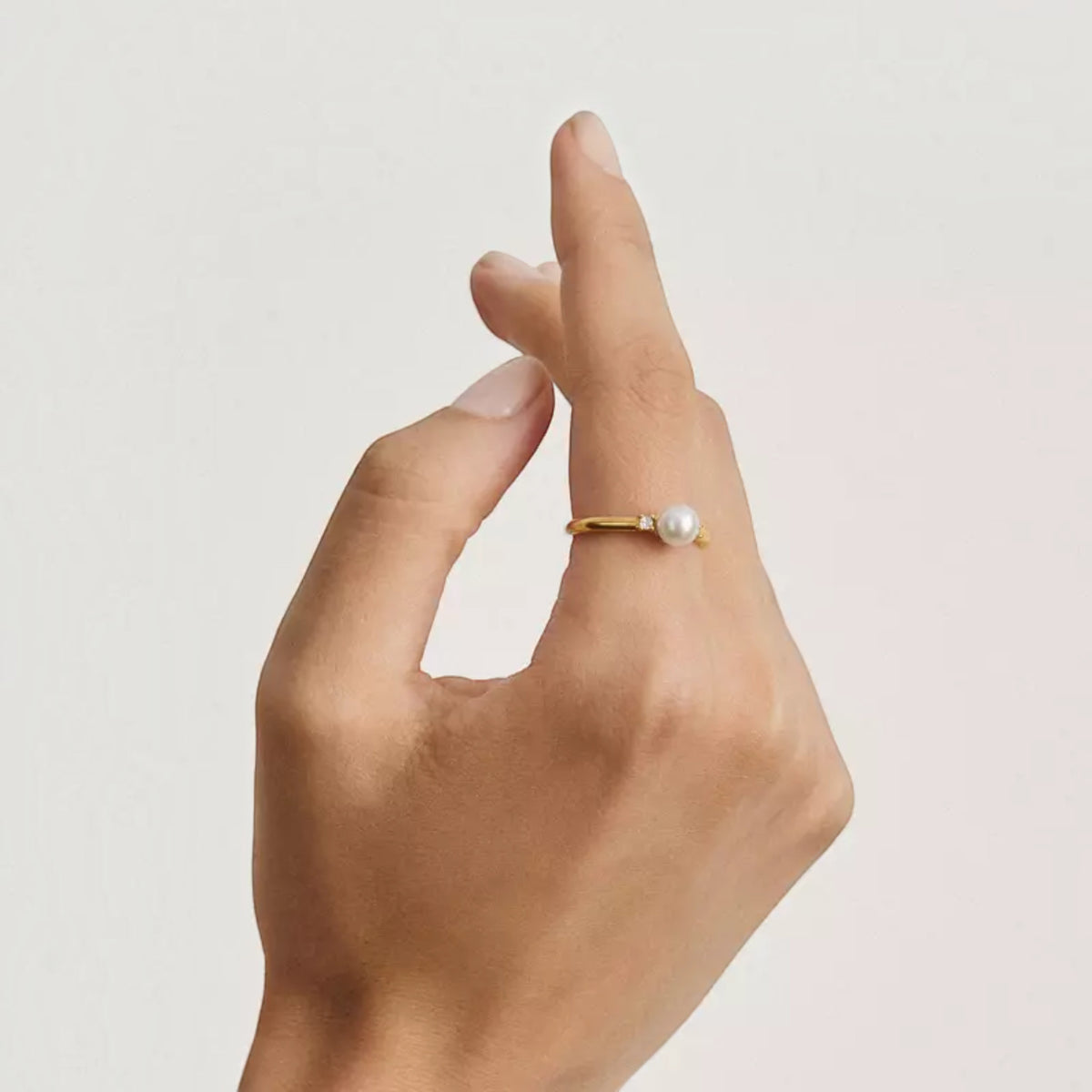 Ring Zirkonia und Perle Vergoldet