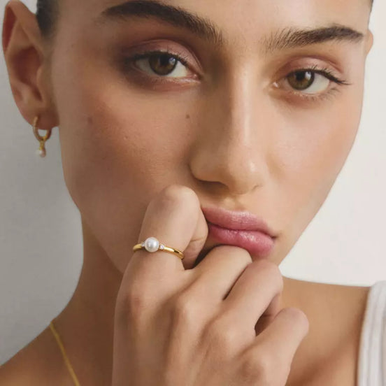 Ring Zirkonia und Perle Vergoldet