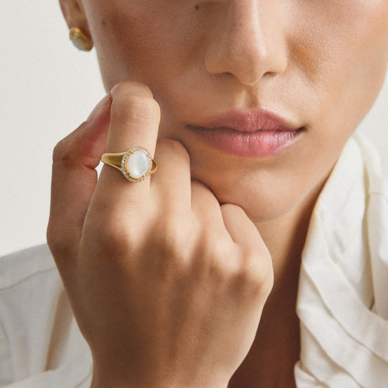 Ring Perlmutt & Zirkonia Vergoldet