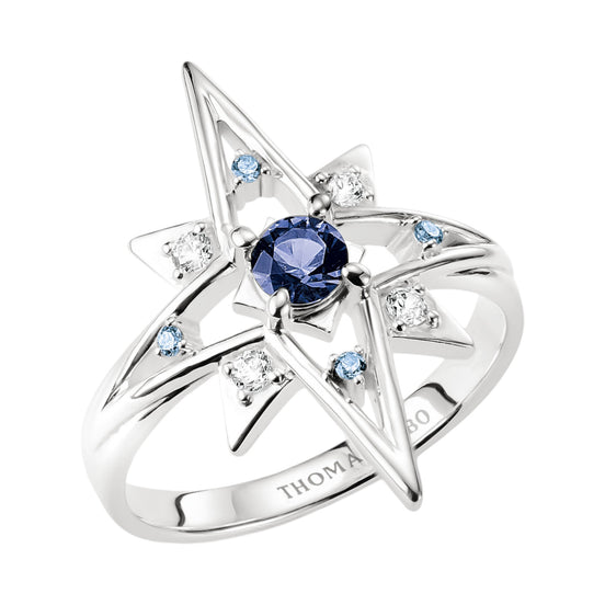 Ring Stern mit blauen Steinen silberfarben