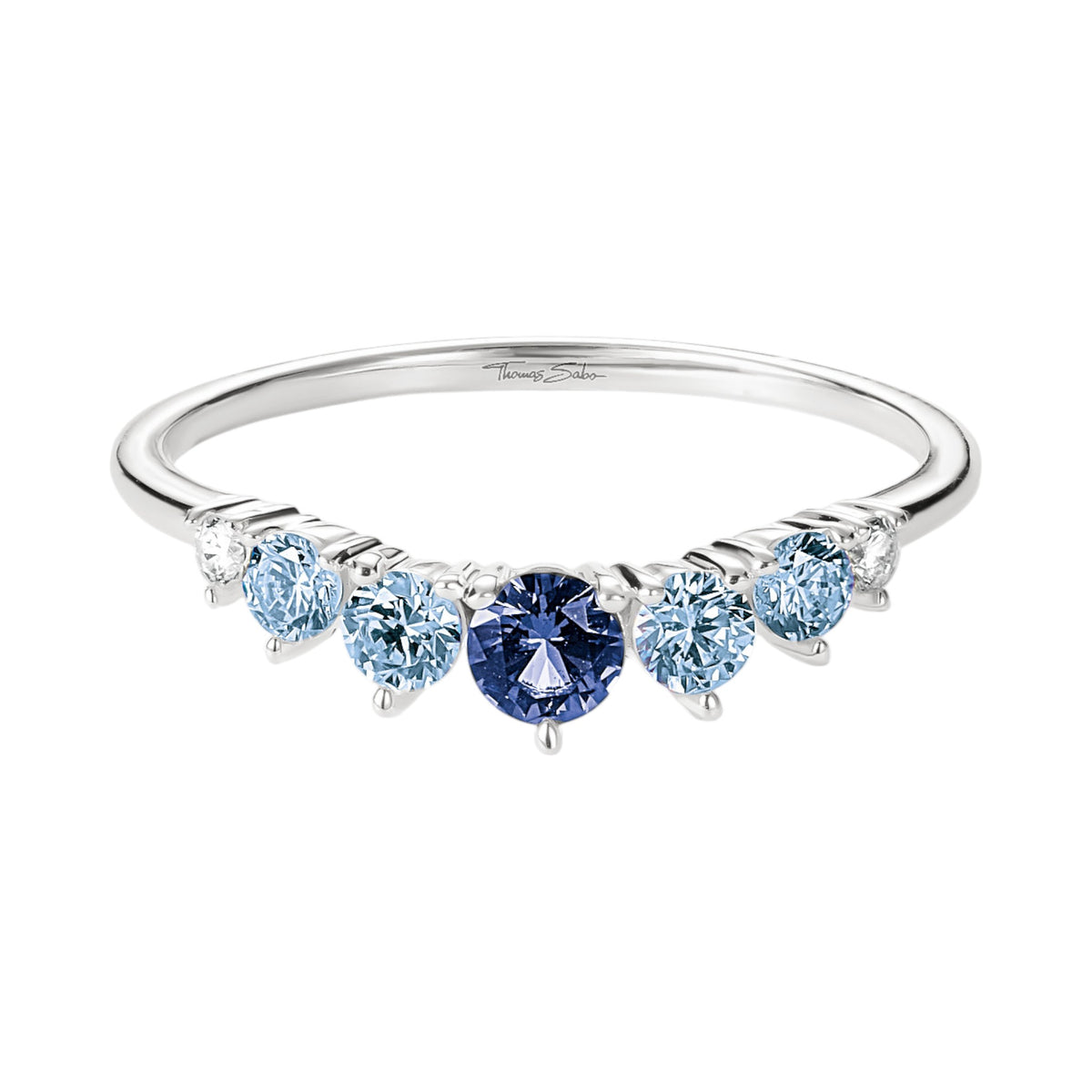 Ring mit blauen Steinen silberfarben