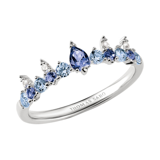Ring mit blauen Steinen silberfarben