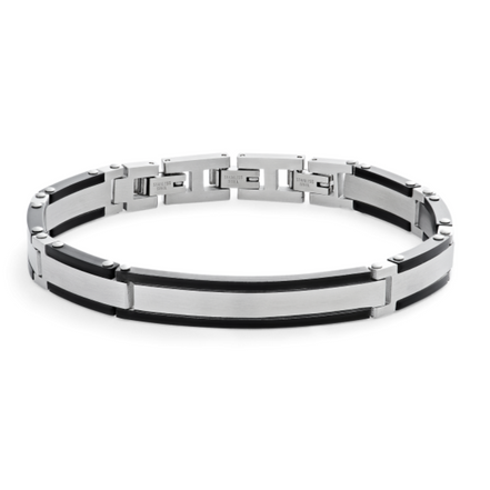 Armband Herren "Leather & More" silberfarben, Edelstah