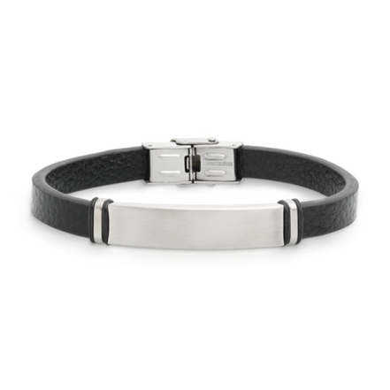 Armband Herren "Leather & More" Edelstahl schwarz X451