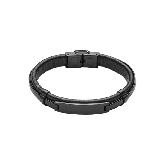 Armband schwarz Leder gravierbar Edelstahl