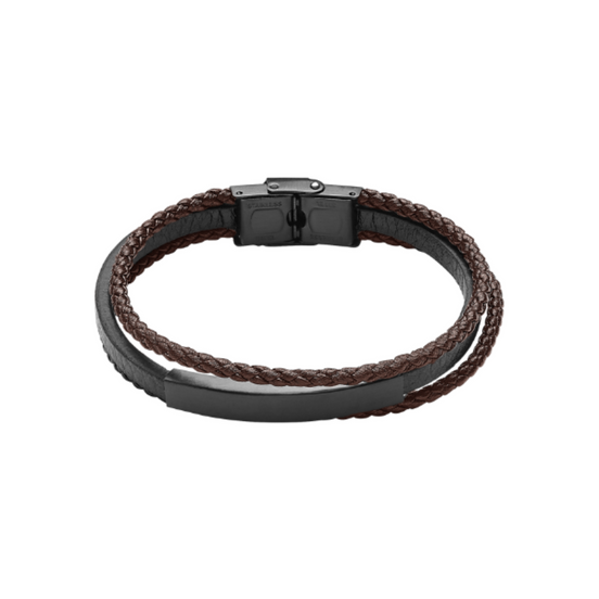 Armband schwarz braun Leder gravierbar Edelstahl