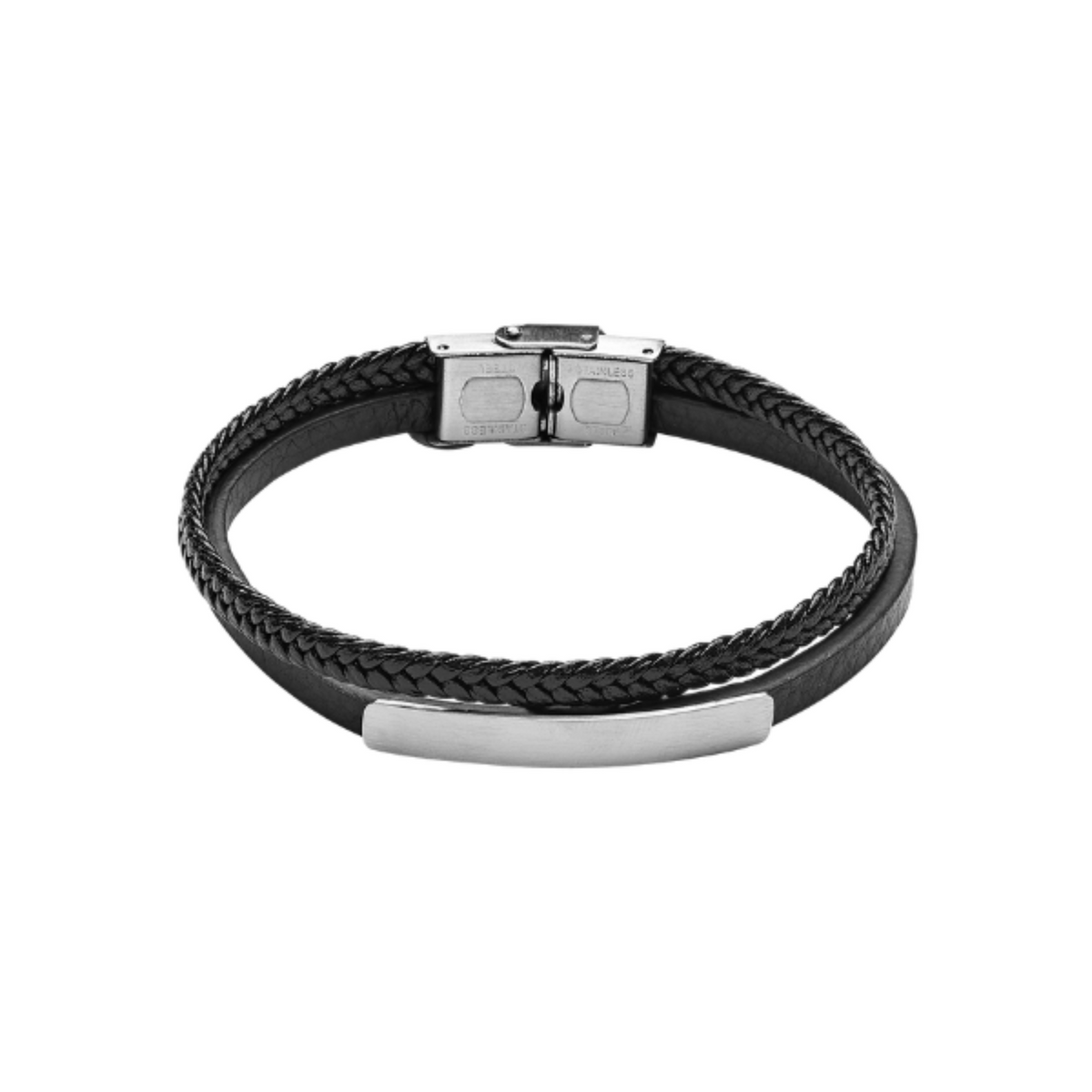 Armband schwarz Leder gravierbar Edelstahl