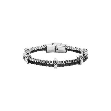 Herrenarmband Leder silberfarben schwarz