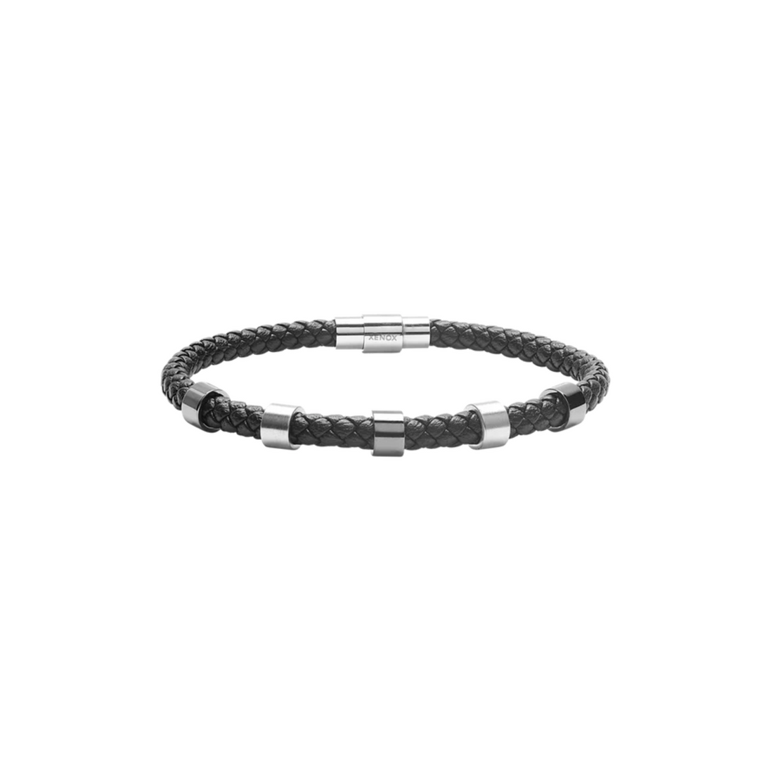 Herrenarmband Leder silberfarben schwarz