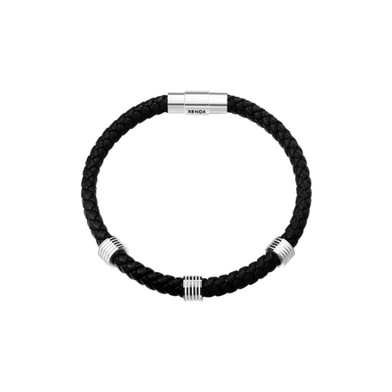 Herrenarmband Leder silberfarben schwarz