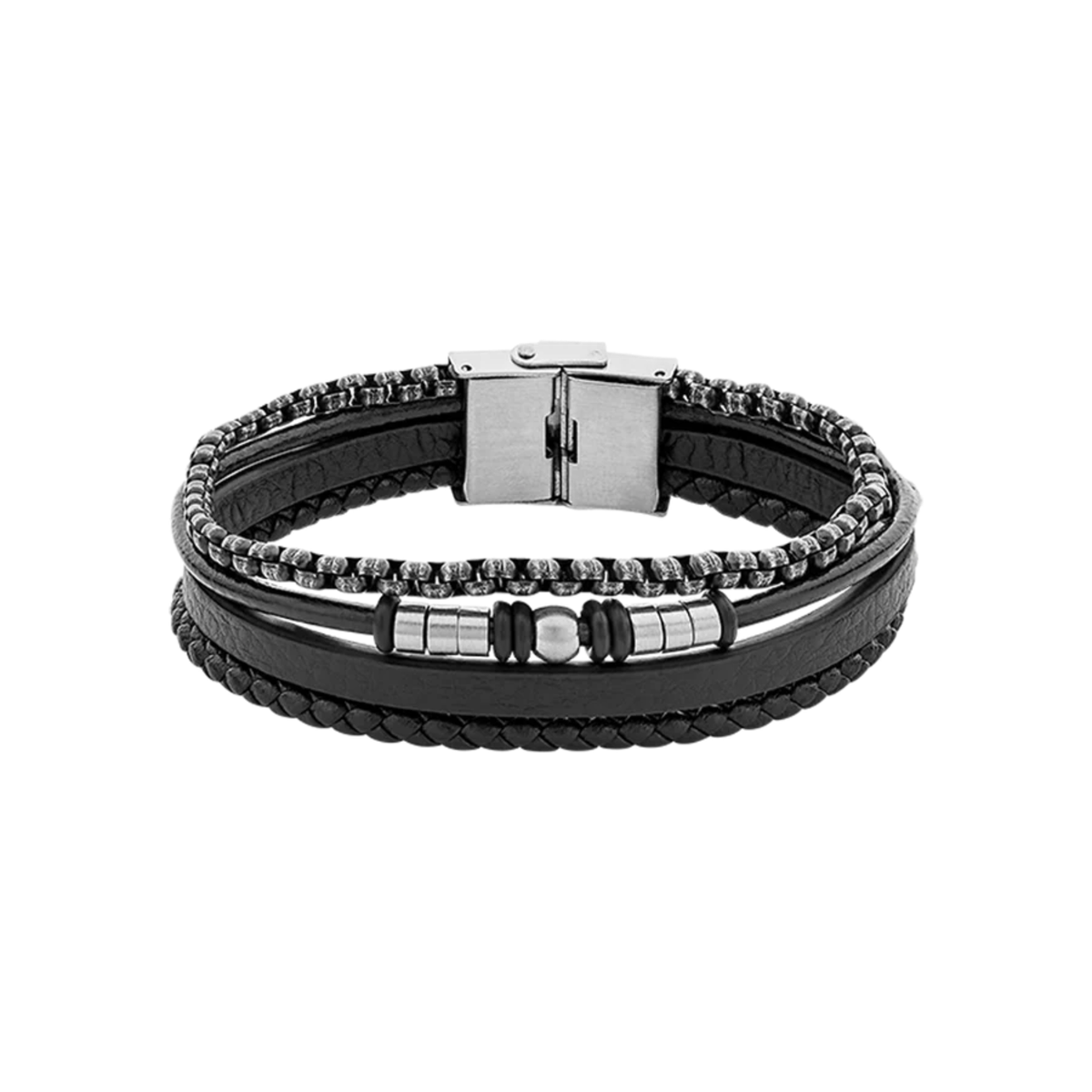 Herrenarmband Leder dreireihig schwarz