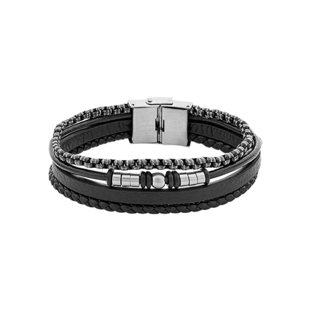 Herrenarmband Leder dreireihig schwarz