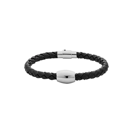 Herrenarmband Leder geflochten schwarz