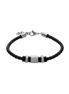 Lederarmband Kordel Edelstahleinsätze schwarz