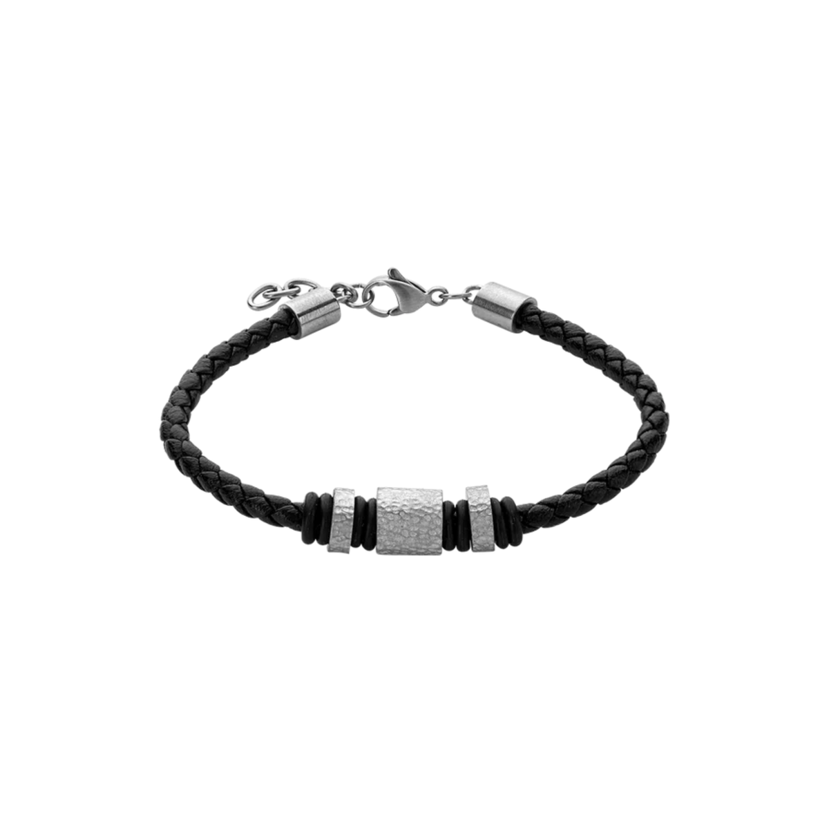Lederarmband Kordel Edelstahleinsätze schwarz