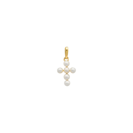 FINE Anhänger Kreuz 585/- gelbgold Süßwasserperle XG1