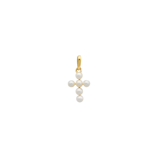 FINE Anhänger Kreuz 585/- gelbgold Süßwasserperle XG1