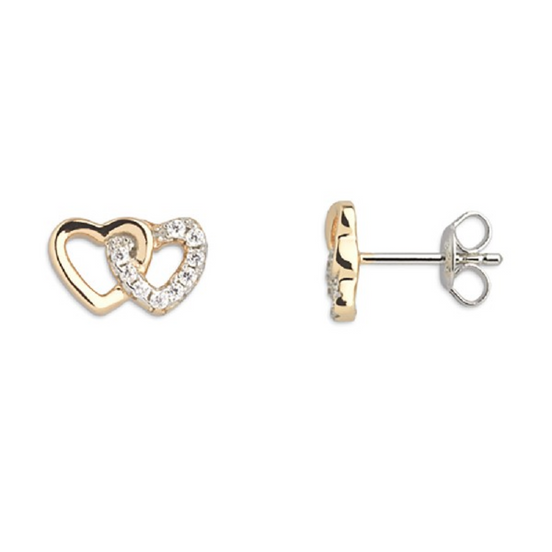 Ohrstecker Damen "Love Story" Herzen Silber goldfarben