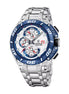 Herrenuhr Chrono Bike Edelstahl, weiß/blau