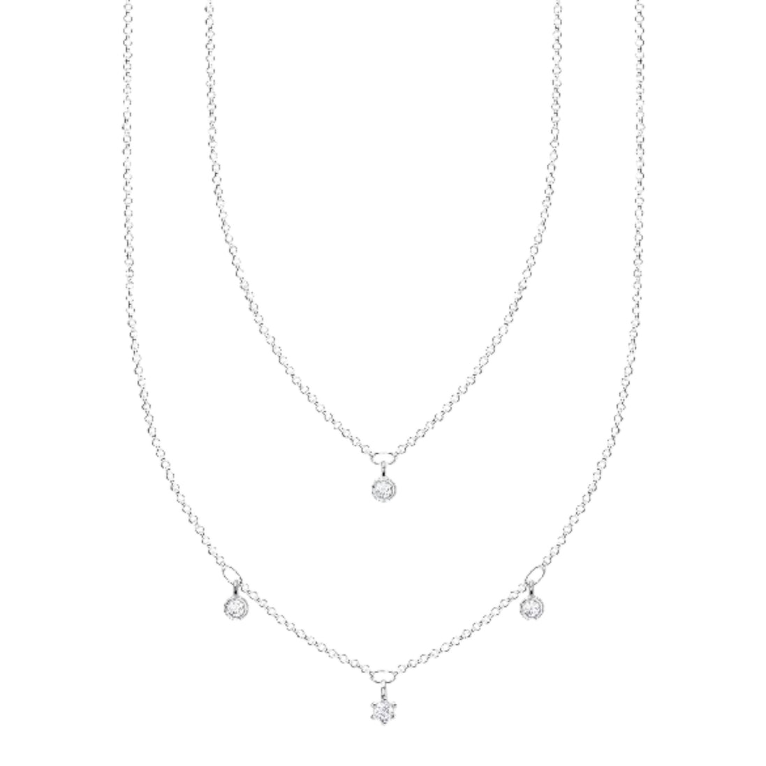 Kette "Doppel Weisse Steine" Silber