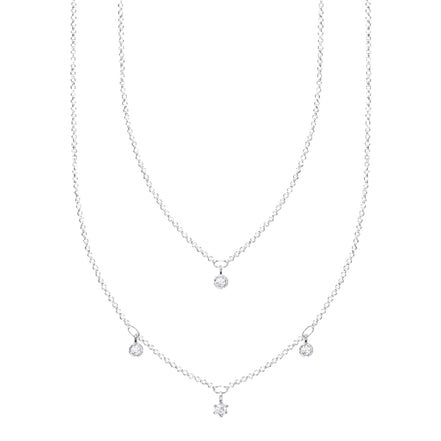 Kette "Doppel Weisse Steine" Silber