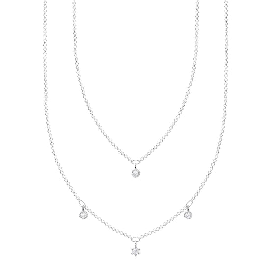 Kette "Doppel Weisse Steine" Silber