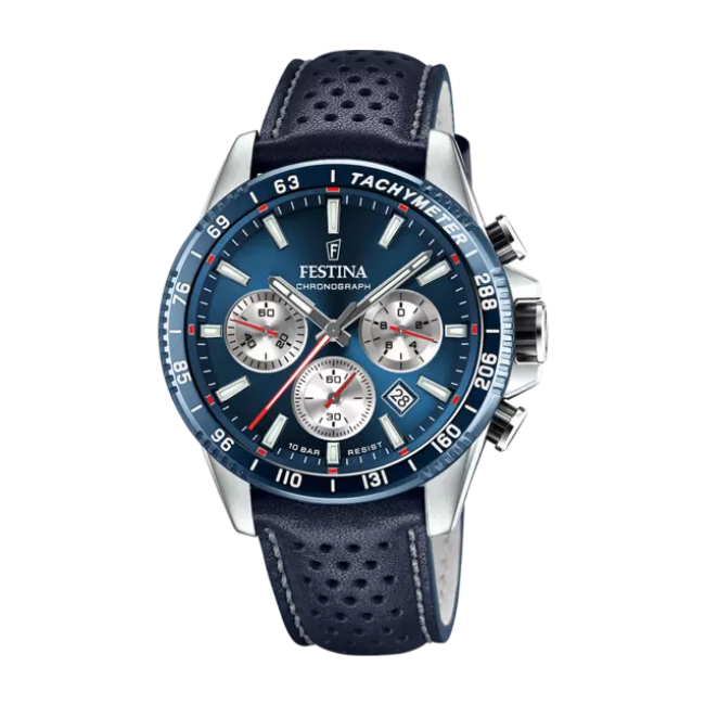 FESTINA Herrenuhr Timeless Chrono Lederarmband Blau F20560/5